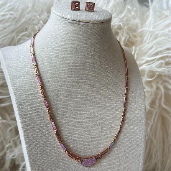 ❌SOLD❌Elegant Grecian-Inspired Pink Opal Set in Rose Gold Over Sterling Silver - Picture 4 of 10